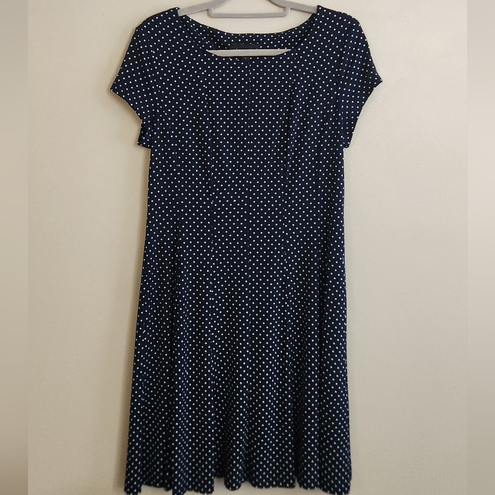 Connected Apparel Navy and White Polka Dot Dress Size:12